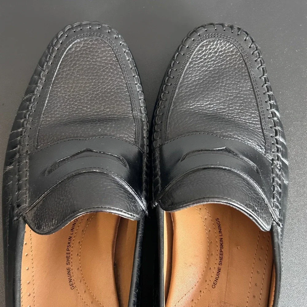 Florsheim Mens Black Pebbled Leather Penny Loafers 12120-001 Size 10.5 D